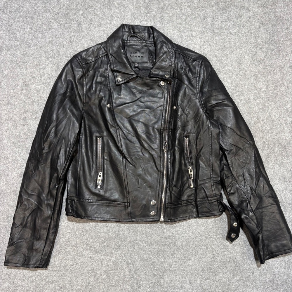 Blank NYC Womens Black Faux Leather Moto Jacket Asymmetrical Zip Size M
